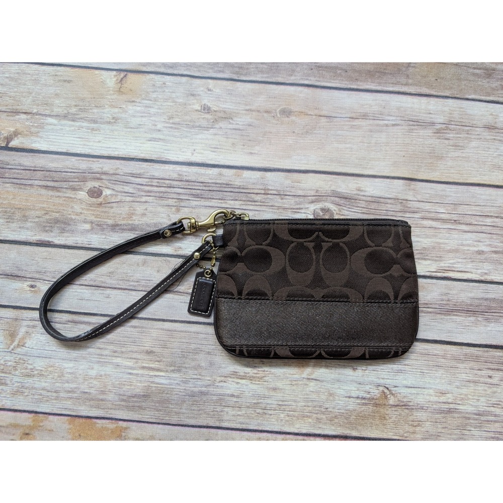 Coach Signature C Wristlet Women Small Canvas Brown Monogram Zip Pouch